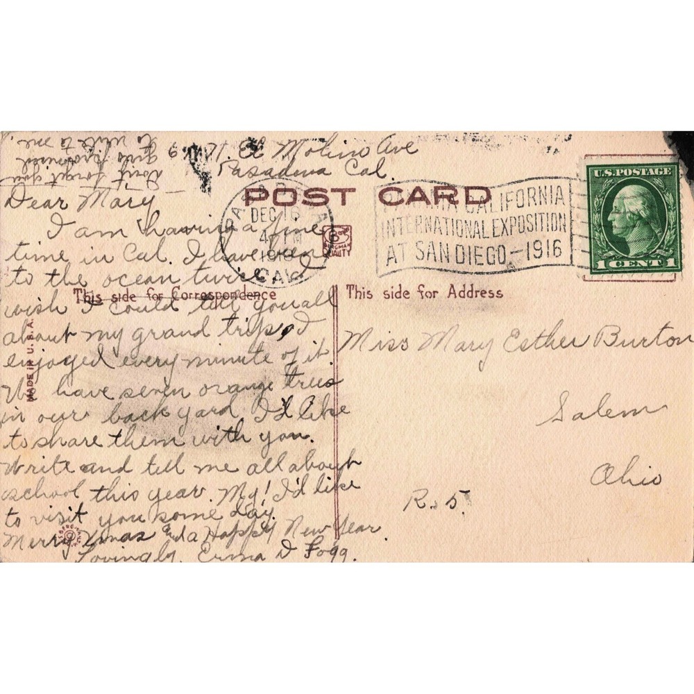 Vtg 1916 Christmas Postcard All Christmas Happiness Be Yours Poinsettia Holly - Picture 2 of 2